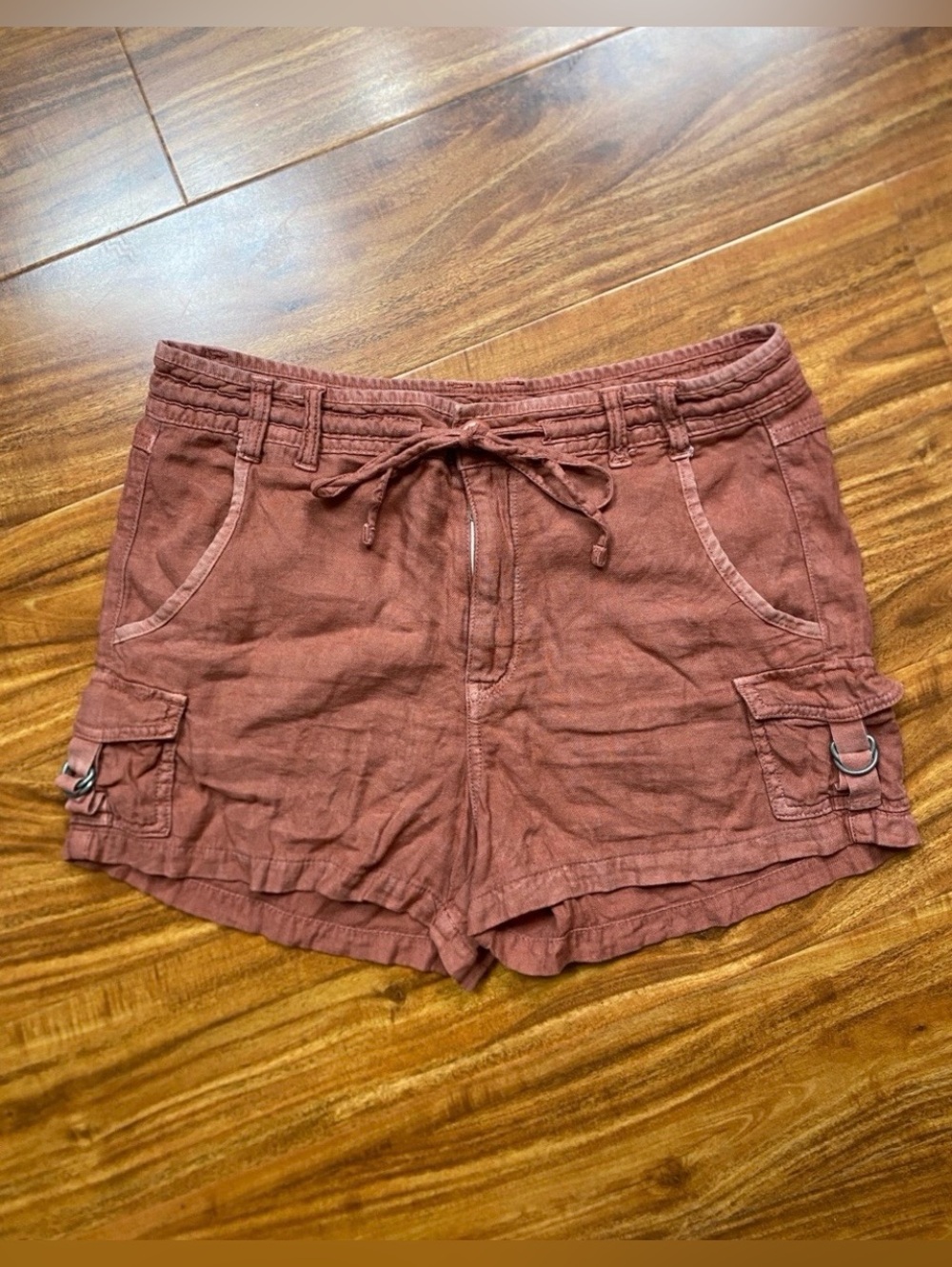 American Eagle Womens Clay Linen Mix Cargo Shorts Size 6 Coastal Cottagecore
